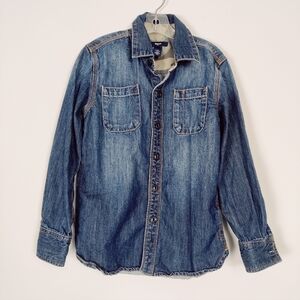 Gap Kids Button Down Jean Shirt in Blue Size 6-7 Years Old Youth Small Denim
